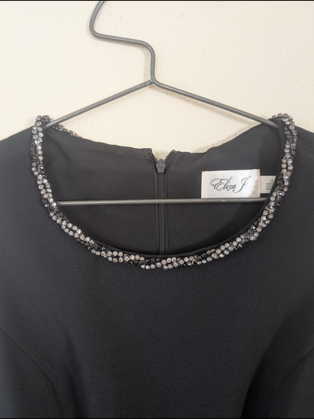 Black Sleeveless Peplum Dress with Beaded Neckline Size 8